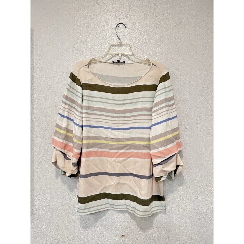 LAFAYETTE 148 NEW YORK Elisio Mesa Stripe Ruched-Sleeve Blouse Size Medium